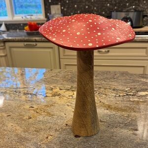 Red and Brown Mushroom Decor. Wooden hand painted mushroom.